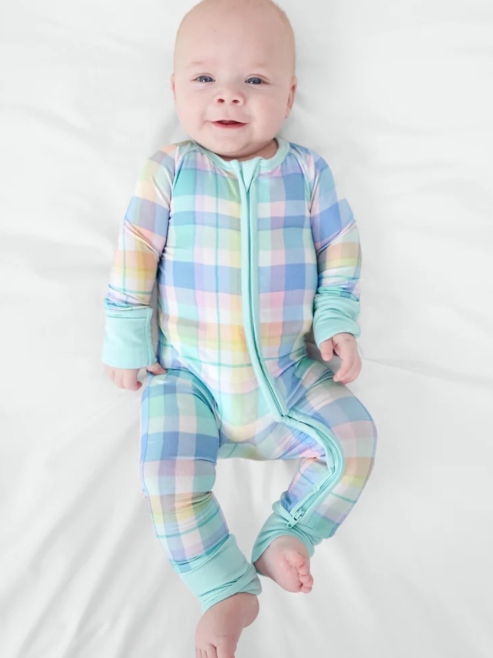 Little Sleepies Baby Pastel Plaid Zip-Front One-Piece Convertible Pajamas